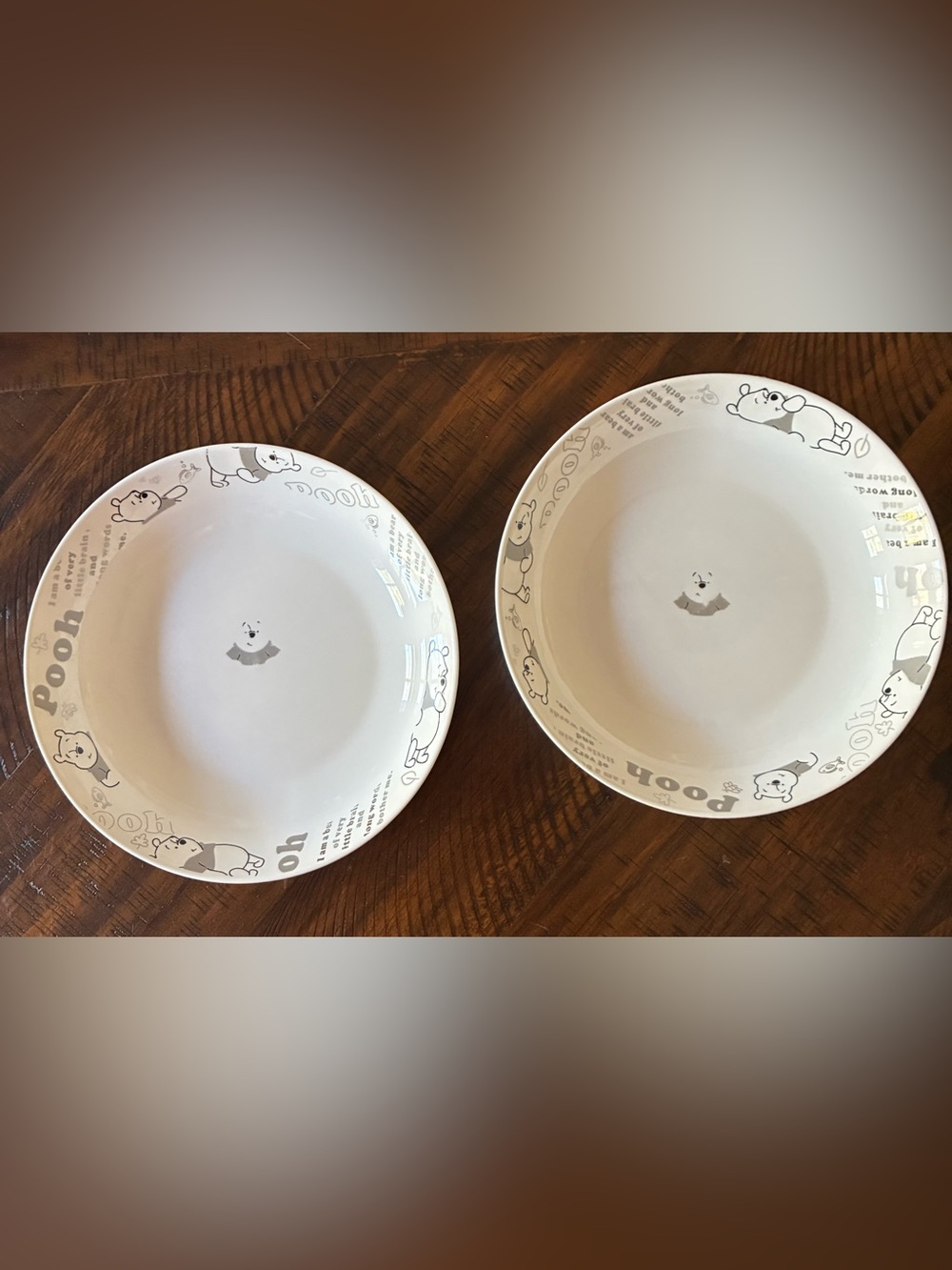 Disney Pooh Ceramic Dinner Bowls in White with Gray Accents - Set of 2
